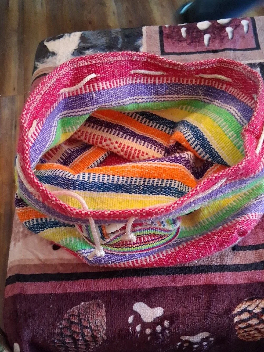 Handwoven Multicolor Stripe Backpack — Pink Accent